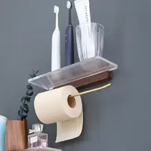 壁掛けトイレットペーパーラック【穴あけ不要・アクリル木製・スマホ対応】