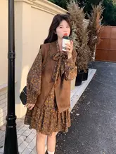 カラフルなヴィンテージ風マタニティベストワンピース【春用・フラワープリント・高級感あるデザイン】（セットアップ対応）