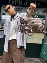 レトロ風 ショルダートートバッグ【ユニセックス・暗黒系・PU製】
