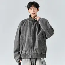デザイン感溢れる メンズ カジュアルジャケット【薄手・ハイカラー・秋用】