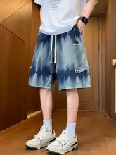 タイダイデザインのデニムショートパンツ【アメリカンカジュアル・ストレートフィット・男性用】（セットアップ対応）