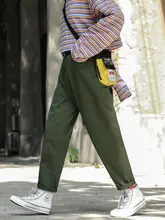 カーキ色 レディースワイドストレート工事パンツ【秋冬用・ハーレムスタイル・9分丈】