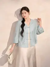 菊花刺繍の防晒カーディガン【大サイズ・新中式・国風デザイン・パンコート付き】（セットアップ対応）
