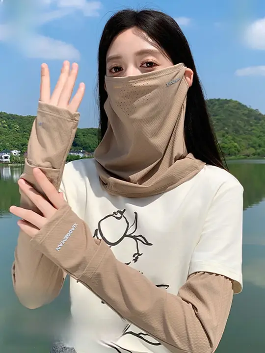 UPF50+防晒アイスシルクマスク【夏用・登山用・袖カバー付き】
