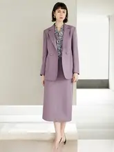 シンプルで魅力的な春用女性用スーツジャケットとミディスカート【２点コーディネート・大人の魅力】（セットアップ対応）