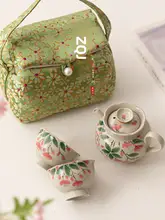 陶製功夫茶具【花蕊デザイン・ティーポットとカップ二個】（セットアップ対応）