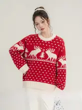 カラーブロックデザインのクルーネックセーター【クリスマス柄・レディース・冬用】