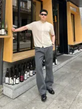 ストライプテクスチャーのトリアセテート混紡プリーツパンツ【ストレート・ワイドレッグ・ビジネス用】（セットアップ対応）