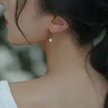 14Kゴールドコーティング 珍珠イヤリング【女性用・長款・耳栓型・インスタ映え】