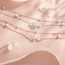 二重ベル桜モチーフの純銀製アンクレット【女性用・上品なデザイン・誕生日プレゼント】【セットアップ対応】