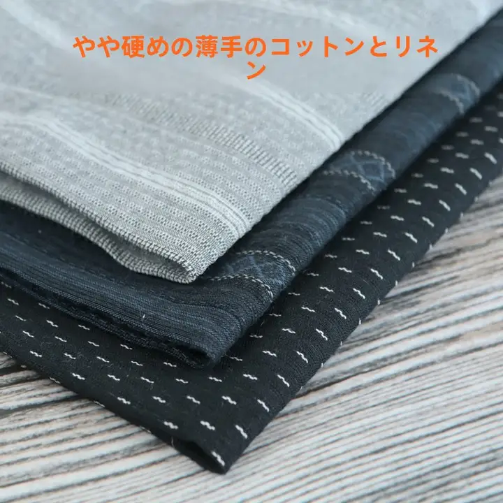 灰色ストライプのリネン生地【手作り用・黒ドット・薄手】