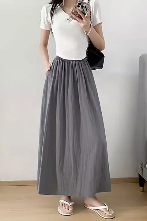 大きいサイズ レディース 半身スカート【夏用・薄手のアイスシルク・Aライン・フレアデザイン】（セットアップ対応）