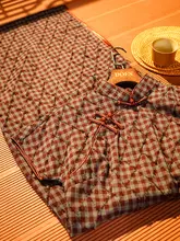 美しい花柄の新中式チェック柄チャイナドレス【夏用・薄手・ユニークデザイン】
