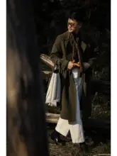 全羊毛ダブルフェイスコート【雪松色・レトロデザイン・ラグランスリーブ】
