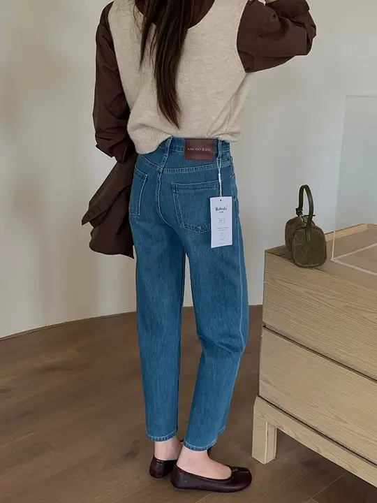 ハイウエストデニムワイドパンツ【秋用・九分丈・フィット】（セットアップ対応）