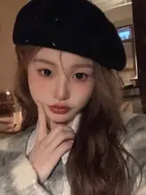 ステッチ付きベレー帽【秋冬用・ウール・ヴィンテージ風・小顔効果】
