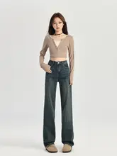 レディース 秋冬用ヴィンテージ風 ハイウエストストレートカジュアルワイドパンツ