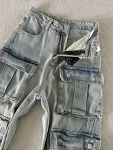 アメリカンスタイルの多ポケット工装デニムパンツ【高腰・ワイドレッ グ・女性用・ロング丈】（セットアップ対応）