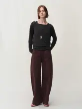 斜め肩デザインの長袖Tシャツ【リネン混素材・秋用・シャーリング・肌触り良好】（セットアップ対応）