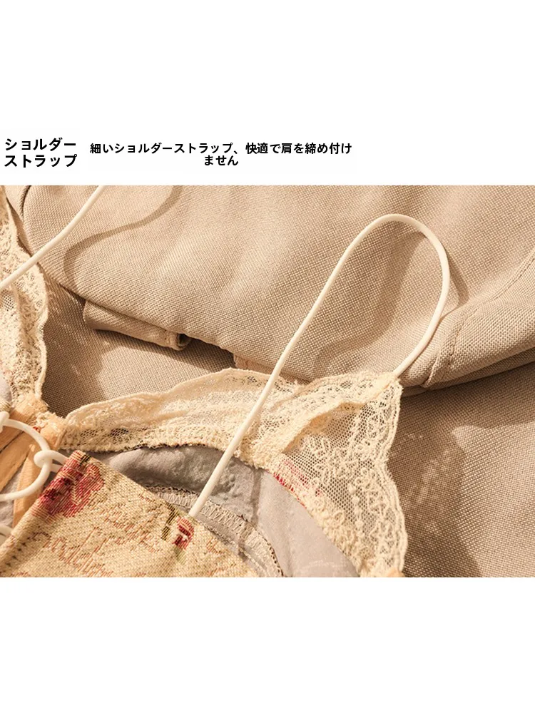 魚骨フラワープリントキャミソール：秋シーズンに最適な胸パッド付きウエストシェイプスタイル