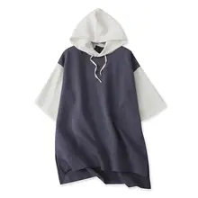 おしゃれなカラーブロックフード付きミディアム丈スウェット【夏秋向け・ゆったりフィット】