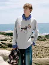可愛いビグル犬チェック柄 カップル用長袖Tシャツ【男女兼用・トレンドデザイン】【セットアップ対応】