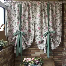 バラ柄コットンリネン製レトロフラワー引き上げカーテン【台所・トイレ用・生地タイプ】