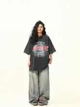 半袖Tシャツ ユニセックス ペア レタード ウォッシュ加工 ヘビーオンス アメリカン風 ストリート