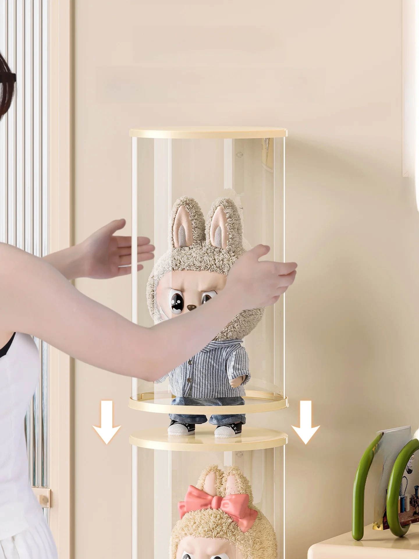 ぬいぐるみ収納バケツ：透明防塵カバー付きでフィギュアを安全に展示