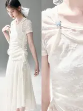 レースTシャツと半身スカートのアンサンブル【白色・チューブトップスタイル・多様な着こなし】（セットアップ対応）