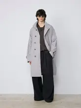 レトロ調の中長丈コート【スタンドカラー・春用・パッチワークデザイン】