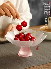 ガラス製 蓮の花デザインの高脚トレー【家庭用・フルーツ・お菓子用】