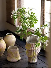 花瓶 陶器 手描き 侘び風 チャイナテイスト 桜柄 リビング 玄関 インテリア 上品