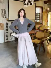 フレンチスタイルの柔らかい雰 囲気！ニット風トップスとスカートのコーディネート【秋用・花苞スカート】（セットアップ対応）