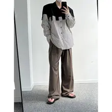 デザイン性高いストライプ柄ワークシャツ【ユニセックス・ルーズフィット】
