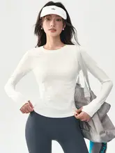 速乾性ヨガ長袖Tシャツ【女性用・白・ランニング・トレーニング・バドミントン・テニス・秋用】（セットアップ対応）