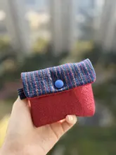 Bluetoothイヤホンケース カードケース 小銭入れ 綿100% 手織り風コットン レトロ ハンドメイド