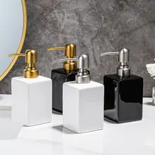 陶器製 手洗い液ボトル【ステンレスプッシュヘッド・シルバー＆ゴールド・ホテル用・詰め替えボトル】