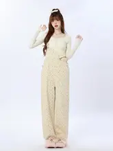 春夏向けフラワープリント背負いパンツ【ストレート・ルーズフィット・小柄対応】（セットアップ対応）