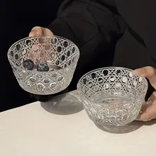 エレガントなエンボス加工の果物サラダボウル【ガラス製・オートミールやデザート用】