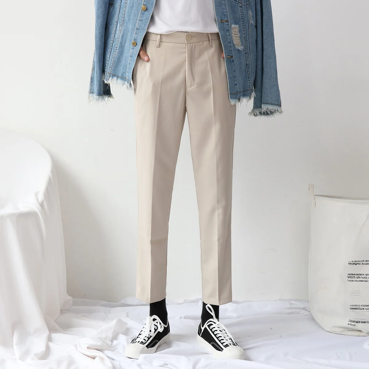 カジュアルパンツ メンズ 9分丈 無地 シンプル フィット ストレート