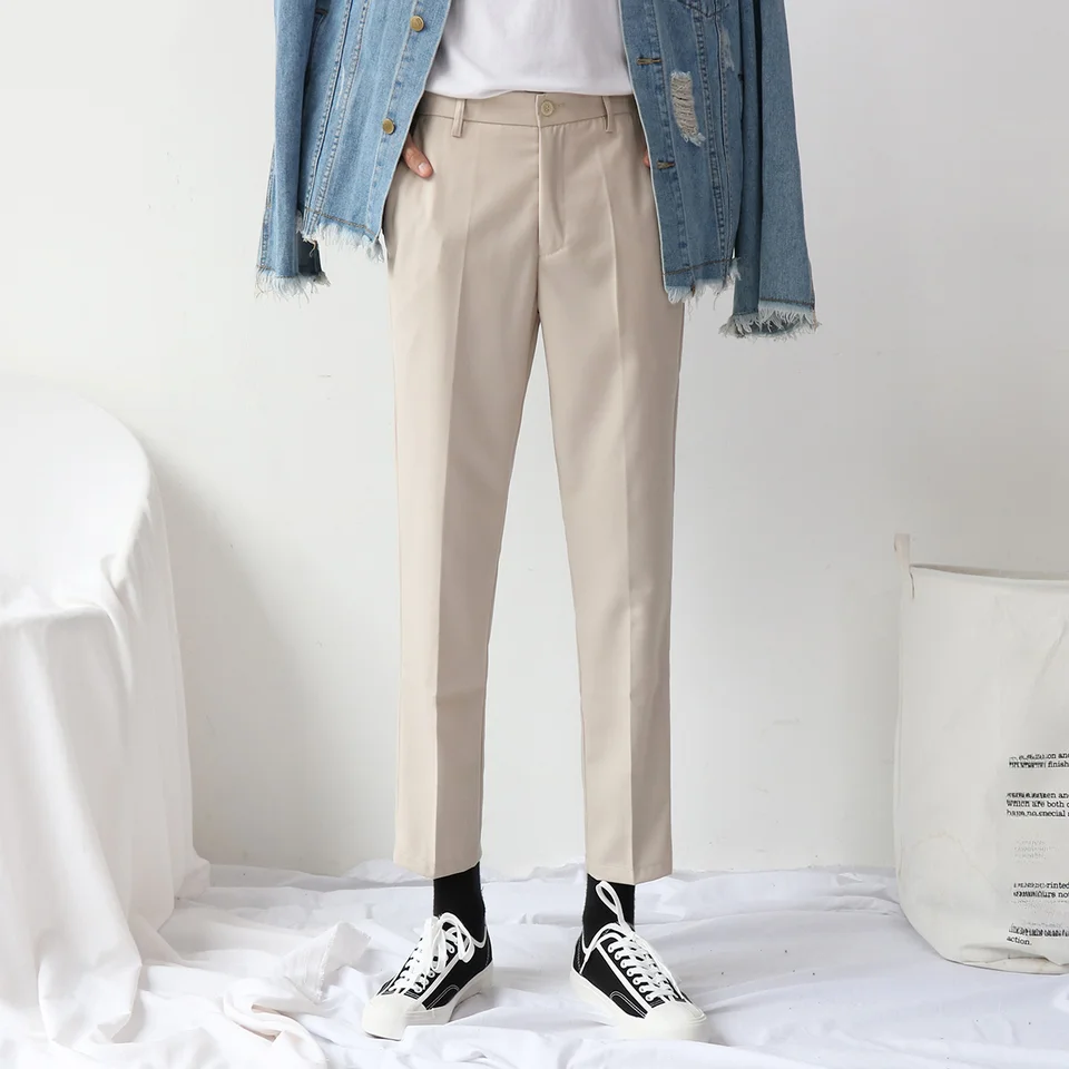 カジュアルパンツ メンズ 9分丈 無地 シンプル フィット ストレート
