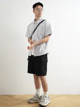 SHIJOIN ブラック カジュアルショートパンツ【TR混紡・イージーケア・ウエストゴム・ストレート】