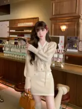 月光恋曲 リボン付きニットトップスとスカートの可愛いコーディネート（セットアップ対応）