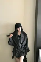 トレンチコート【チェック柄・ダブルブレスト・中丈・軽やかなトーン】