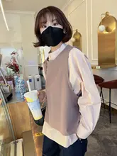 秋のゆったりシルエットシャツ【美しい体型補正・アシンメトリーのベスト付き】（セットアップ対応）
