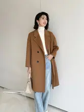 トレンディなキャメルカラーのダブルフェイスコート【中丈・ウール混・女性用】