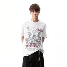 サブカルチャー風 デザインプリントオーバーサイズTシャツ【ストリートスタイル・短袖】