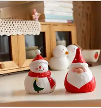 クリスマス サンタクロースと雪だるまとアヒルの木彫り飾り【手作り・可愛いインテリア装飾】