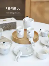 蓋碗 湯呑み 茶こし 小皿 スプーン 陶器 手作り 手びねり かわいい カートゥーン おしゃれ ナチュラル